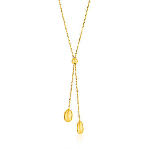 14K Yellow Gold Textured Lariat Necklace with Rounded Beads