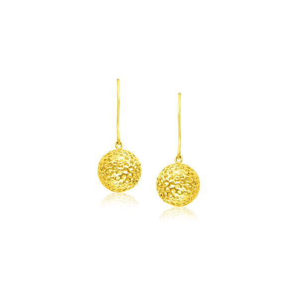 14K Yellow Gold Dangling Round Mesh Earrings