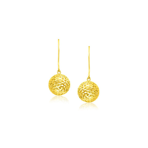 14K Yellow Gold Dangling Round Mesh Earrings