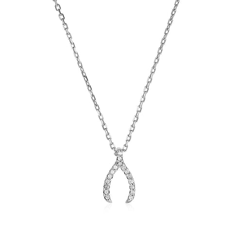 Sterling Silver Wishbone Pendant with Diamonds
