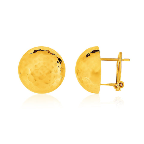 14K Yellow Gold Hammered Half Ball Post Earrings