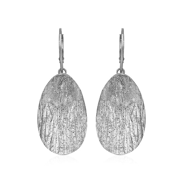 Textured Oval Earrings with White Finish in Sterling Silver