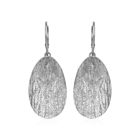Textured Oval Earrings with White Finish in Sterling Silver