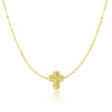 14K Yellow Gold Mesh Puffed Cross Necklace
