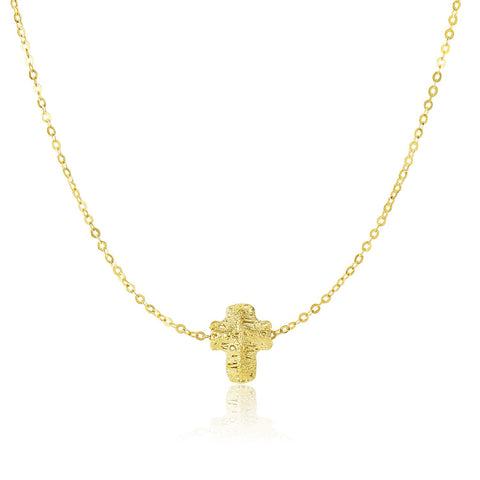 14K Yellow Gold Mesh Puffed Cross Necklace