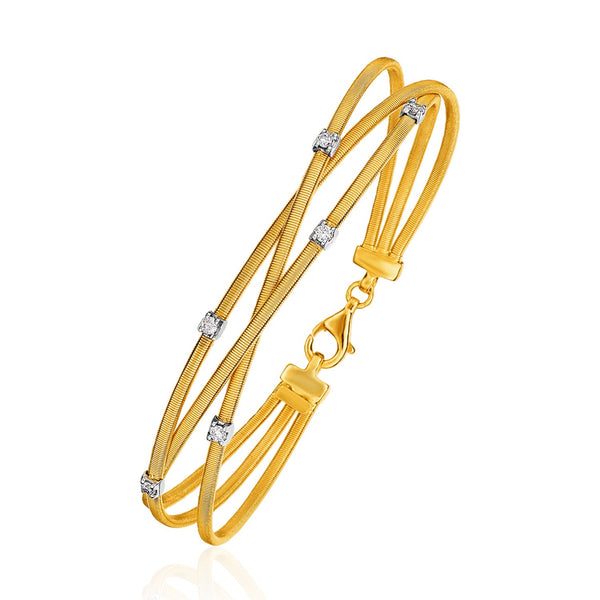 14K Three-Part Gold and 3pt Diamond Bangle Bracelet with Clasp (1/5 ct. tw.)