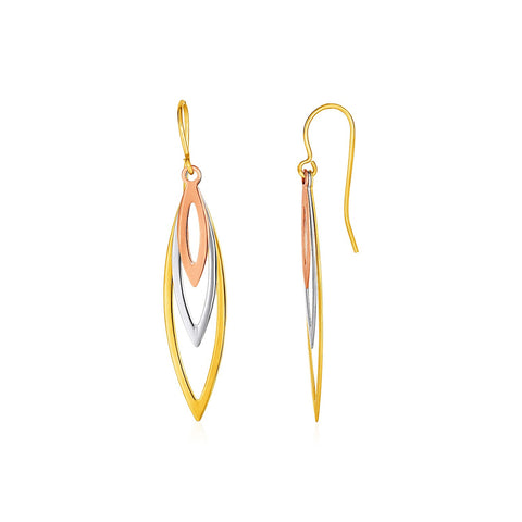 Tri-Tone Graduated Open Marquise Earrings in 10K Yellow, White, and Rose Gold