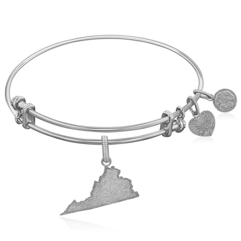 Expandable White Tone Brass Bangle with Virginia  Symbol
