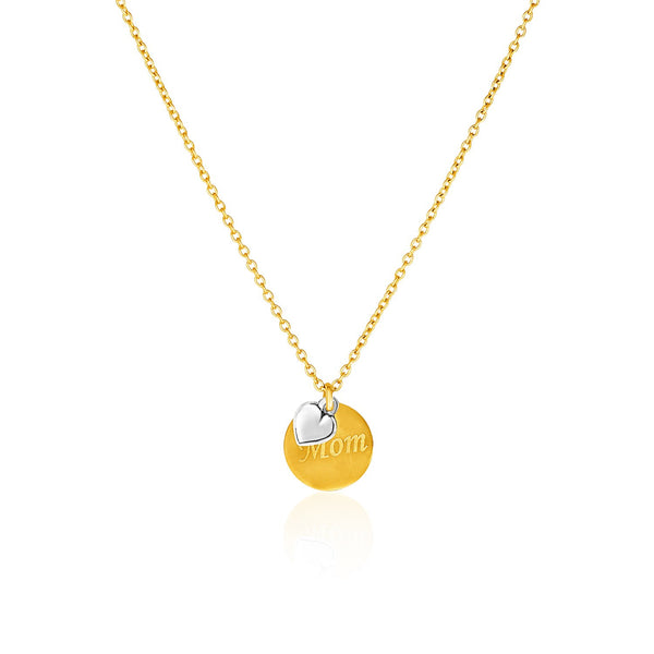 14K Two-Toned Yellow and White Gold  inchesMom inches and Heart Pendant