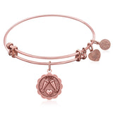 Expandable Bangle in Pink Tone Brass with Cheers To Your Health Symbol