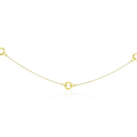 14K Yellow Gold Long Necklace with Satin Textured Round Stations