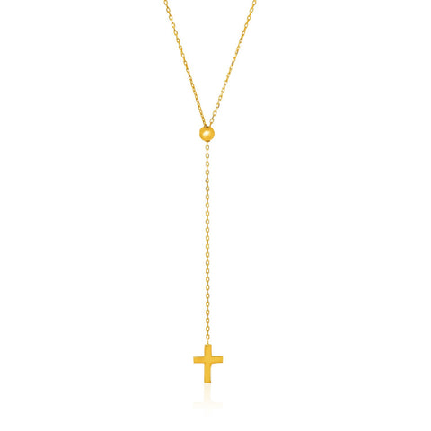 14K Yellow Gold Adjustable Cable Chain Necklace with Cross