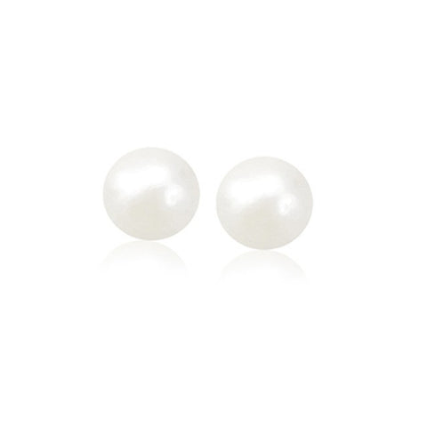 14K Yellow Gold Freshwater Cultured White Pearl Stud Earrings (7.0 mm)