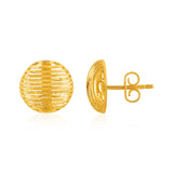 14K Yellow Gold Post Earrings with Diamond Cut Line Pattern