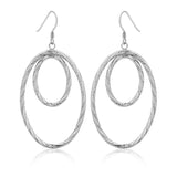 Sterling Silver Textured Dual Open Oval Drop Style Earrings