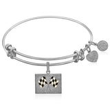 Expandable White Tone Brass Bangle with Finish Line Pride Enamel Symbol