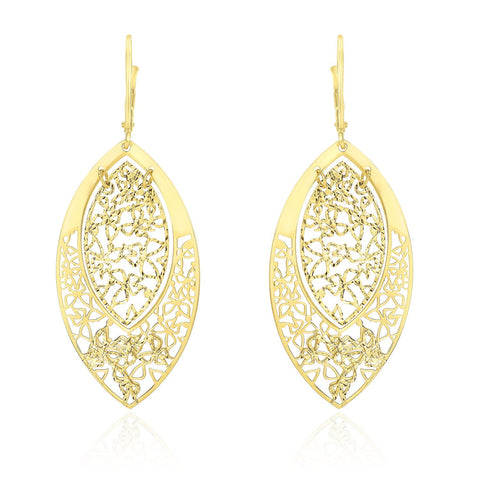14K Yellow Gold Butterfly Filigree Design Marquis Earrings