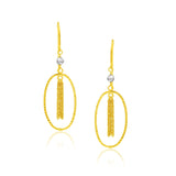 14K Two-Tone Yellow and White Gold Oval Hoop Earrings with Tassels