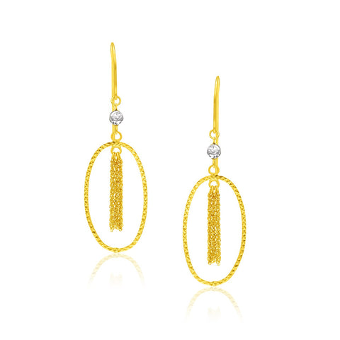 14K Two-Tone Yellow and White Gold Oval Hoop Earrings with Tassels