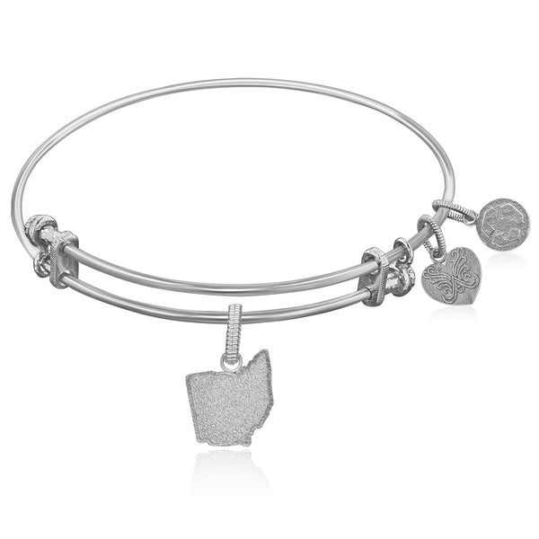 Expandable White Tone Brass Bangle with Ohio Symbol