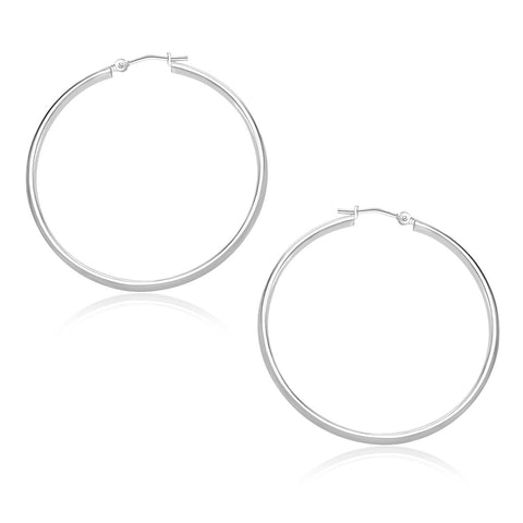 10K White Gold Polished Hoop Earrings (30mm)