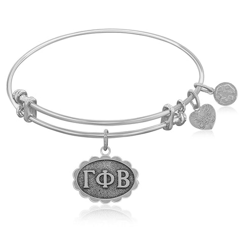Expandable Bangle in White Tone Brass with Gamma Phi Beta Symbol