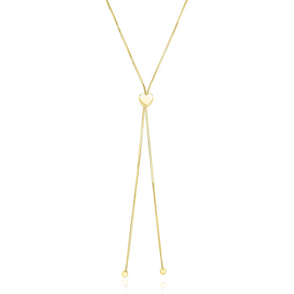14K Yellow Gold Adjustable Heart Style Lariat Necklace