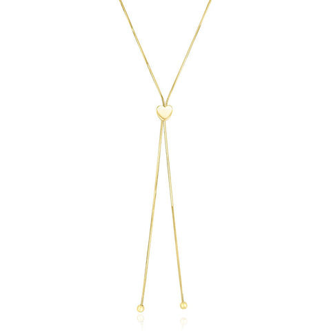 14K Yellow Gold Adjustable Heart Style Lariat Necklace