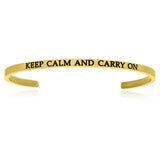 Yellow Stainless Steel Keep Calm And Carry On Cuff Bracelet