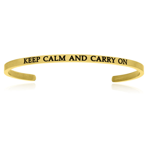 Yellow Stainless Steel Keep Calm And Carry On Cuff Bracelet