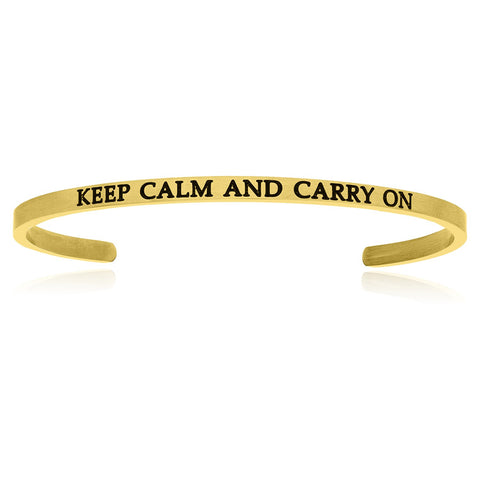 Yellow Stainless Steel Keep Calm And Carry On Cuff Bracelet