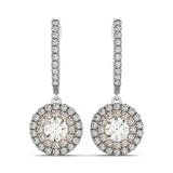 14K White And Rose Gold Drop Diamond Earrings with a Double Round Halo Design (3/4 ct. tw.)