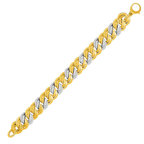 14K Two-Tone Yellow and White Gold Flat Double Link Bracelet