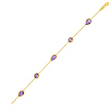 14K Yellow Gold Bracelet with Round and Pear-Shaped Amethysts