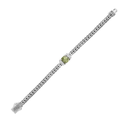 Sterling Silver Weave Bracelet with Green Amethyst and White Sapphires