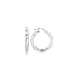 Sterling Silver Diamond Cut Twisted Motif Hoop Earrings
