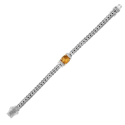 Sterling Silver Citrine and White Sapphire Accented Woven Bracelet
