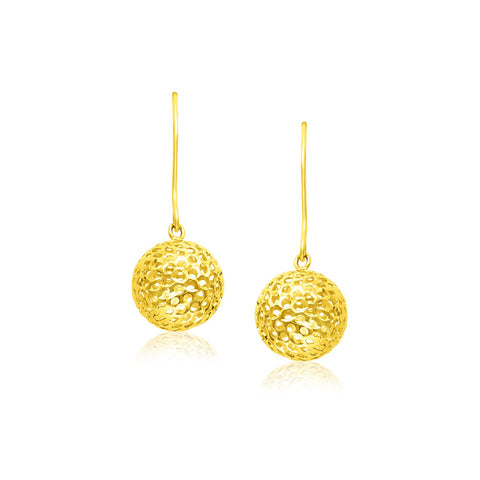 14K Yellow Gold Dangling Round Mesh Earrings