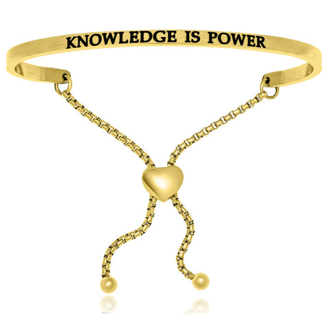 Yellow Stainless Steel Knowledge Is Power Adjustable Bracelet