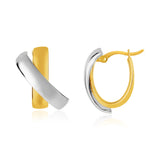 14K Two-Tone Gold X Design Hoop Style Earrings