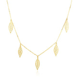 14K Yellow Gold Filigree Leaf Embellished Chain Necklace