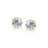 14K Yellow Gold Stud Earrings with White Hue Faceted Cubic Zirconia