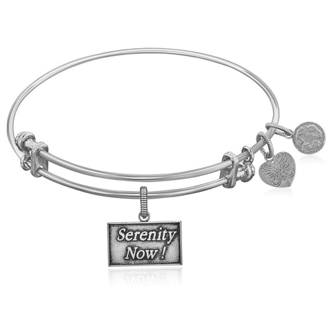 Expandable White Tone Brass Bangle with Seinfeld Serenity Now! Symbol