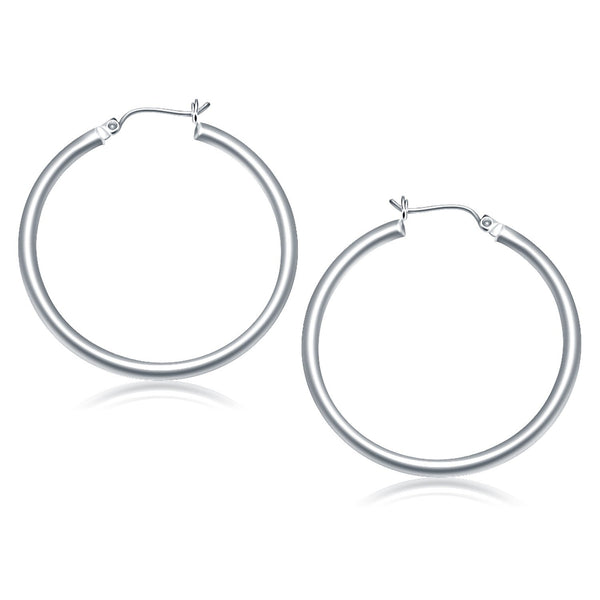 10K White Gold Polished Hoop Earrings (40 mm)