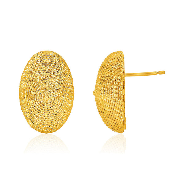 14K Yellow Gold Textured Oval Dome Post Earrings