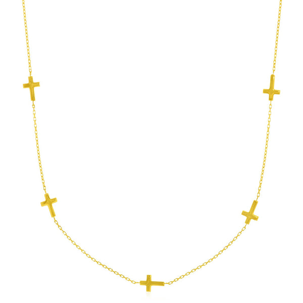 14K Yellow Gold Chain Necklace with Cross Stations