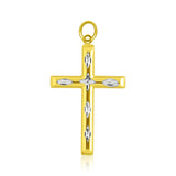 14K Two-Tone Gold Diamond Cut Design Cross Pendant