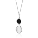 Sterling Silver Diamond Bordered Moonstone and Black Onyx Pendant
