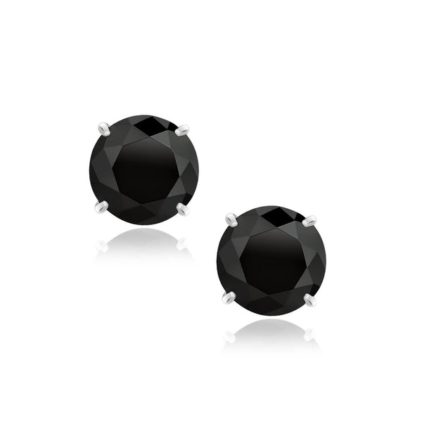 Sterling Silver 7.0mm Round Black CZ Stud Earrings