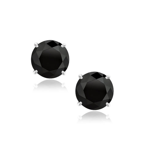 Sterling Silver 7.0mm Round Black CZ Stud Earrings